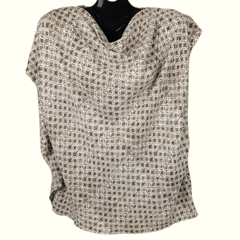 HALSTON Cowl neck, bat wing sleeve print top